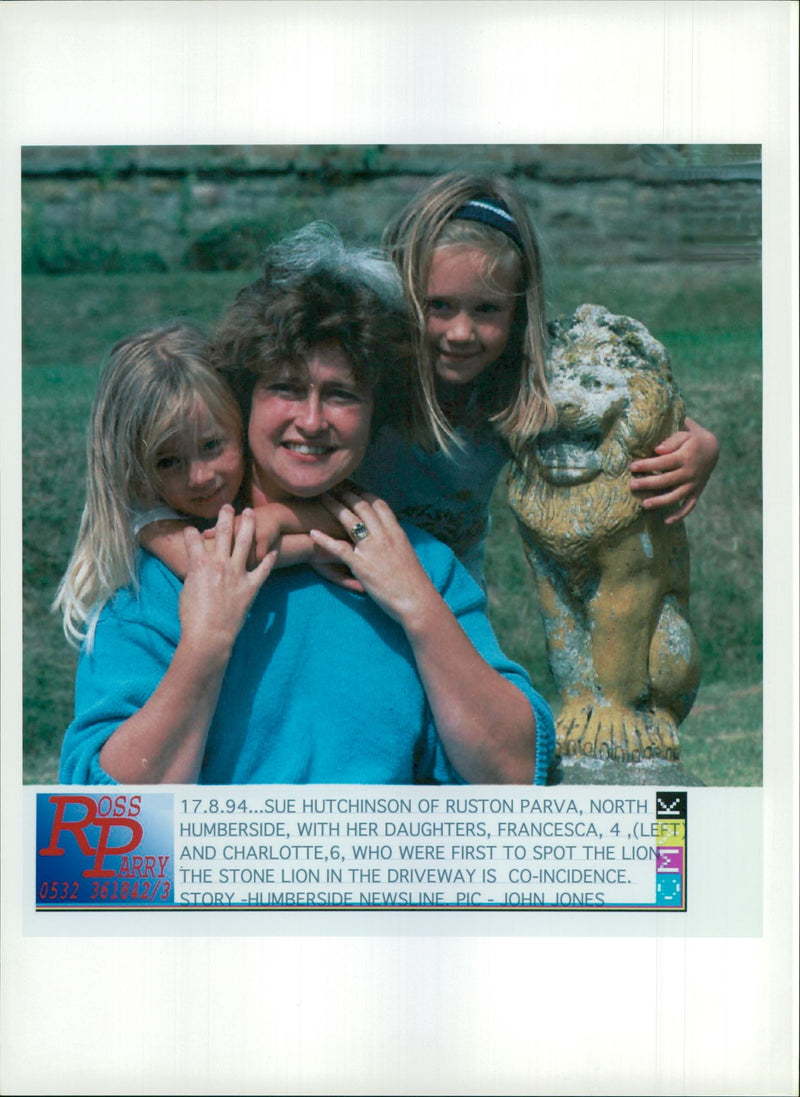 Animal Lion:Sue hutchinson with her daughters. - Vintage Photograph