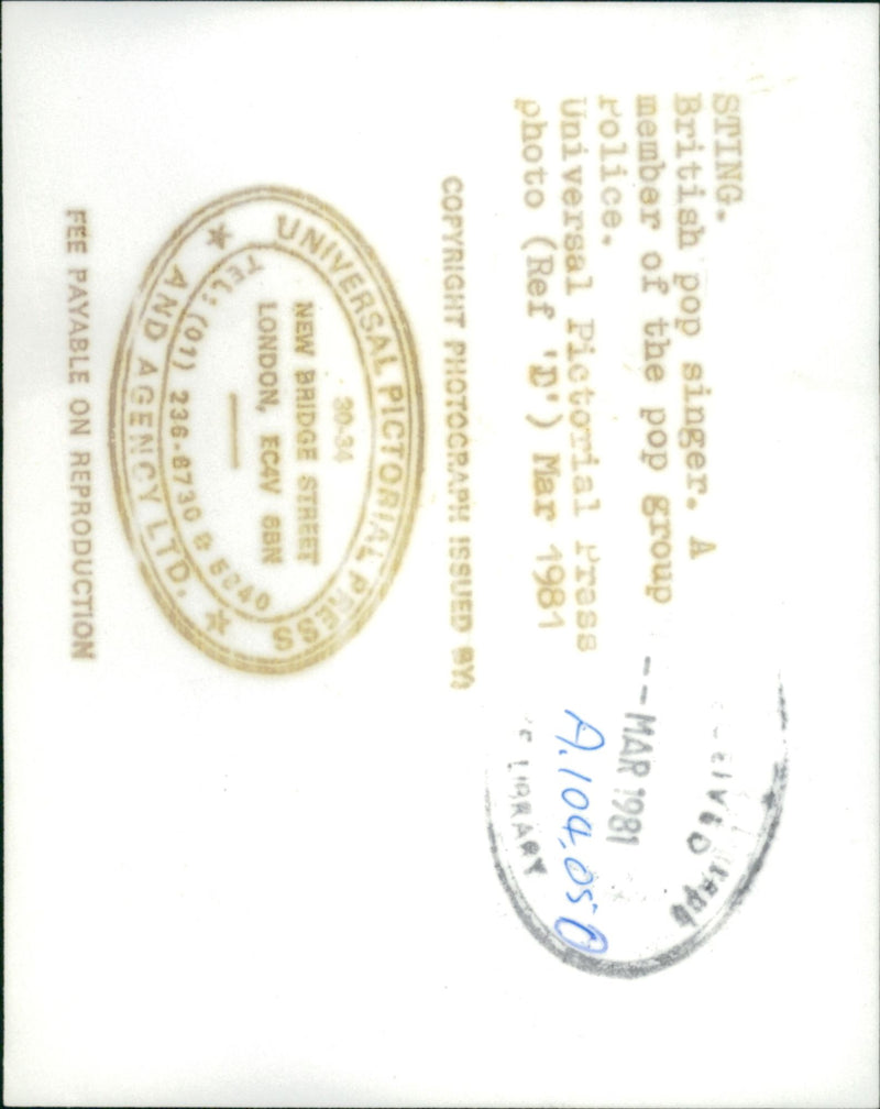 The Police: Sting. - Vintage Photograph