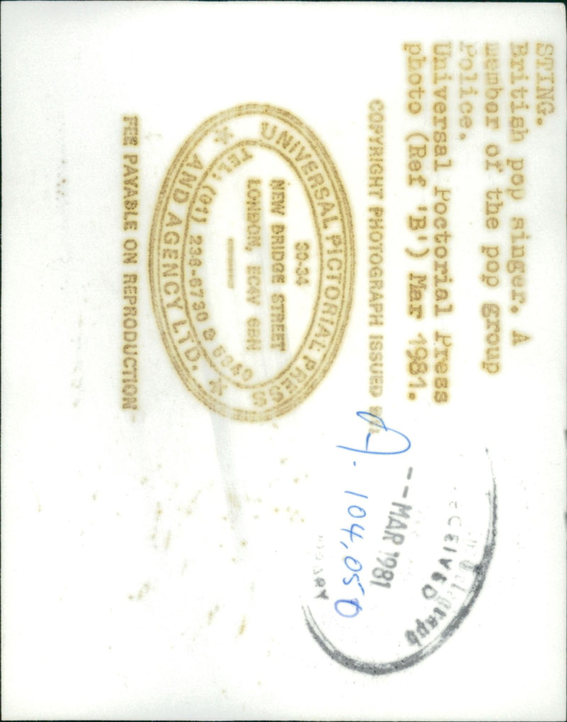 The Police: Sting. - Vintage Photograph