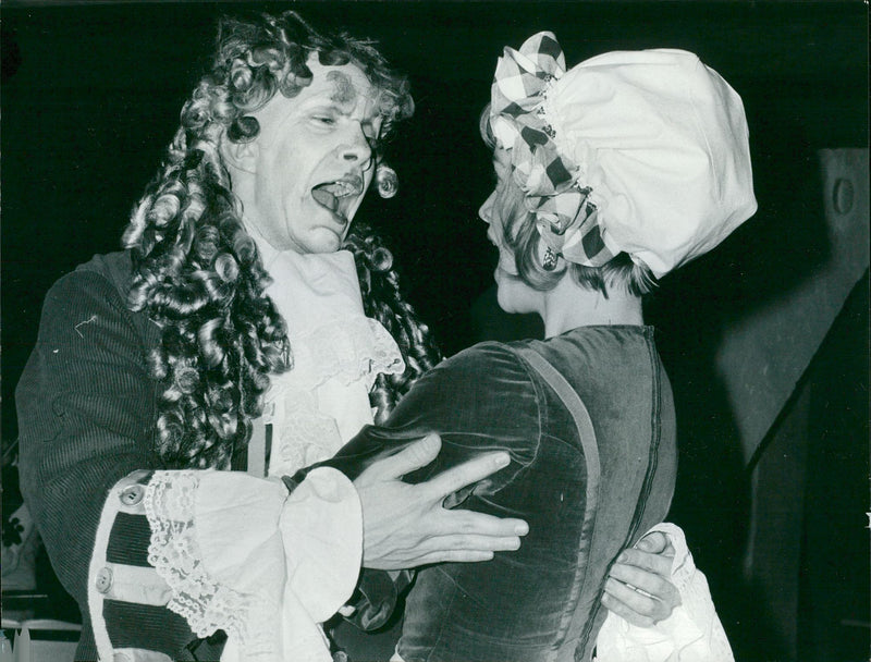 Allan Ericsson embraces the role of an old old man, Pimpinone, his young future wife Vespetta played by Ranveig Eckhoff - Vintage Photograph