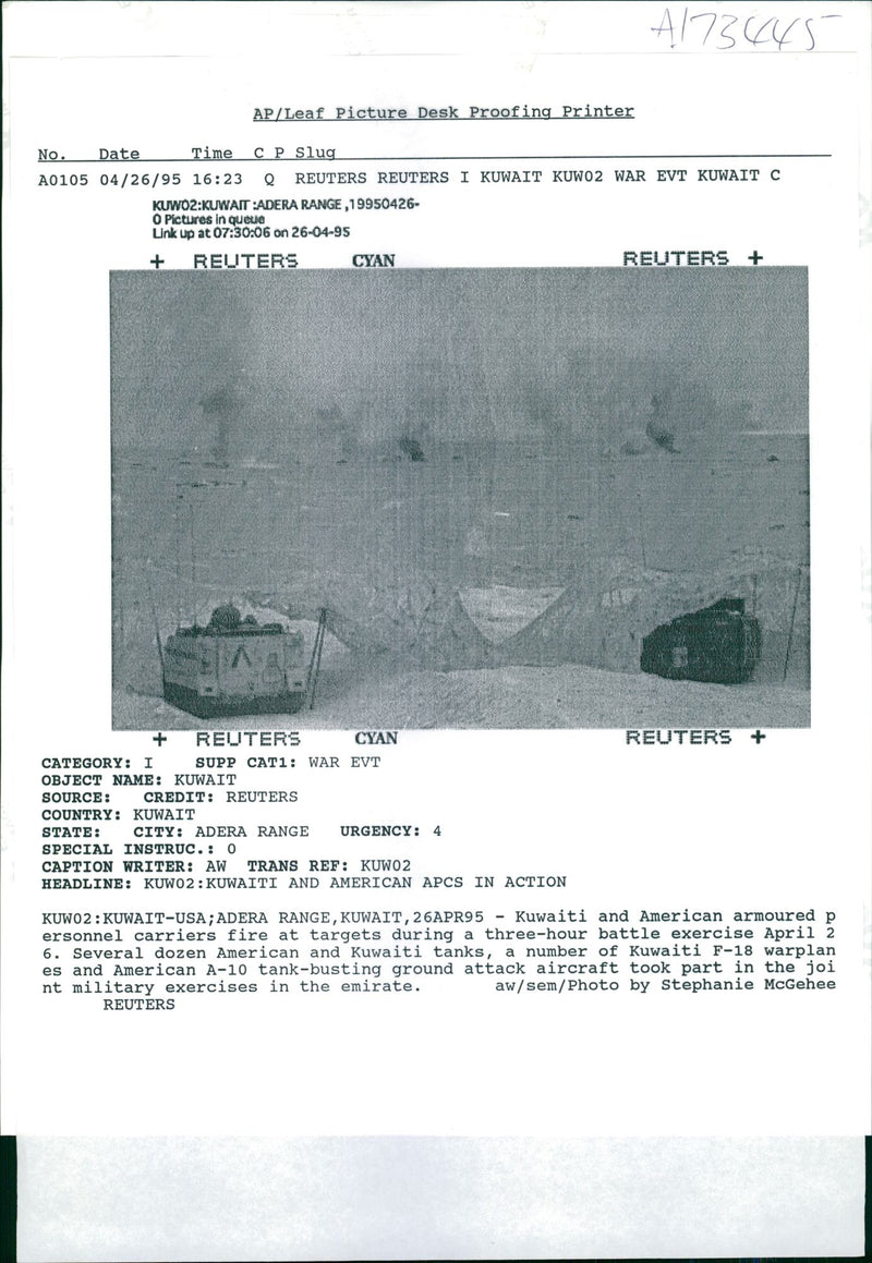 US Maneuvers in Kuwait: Kuwaiti and American armoured personnel carries fire. - Vintage Photograph