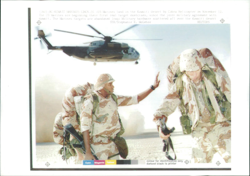 US Maneuvers in Kuwait: U.S Marines land in the Kuwaiti. - Vintage Photograph