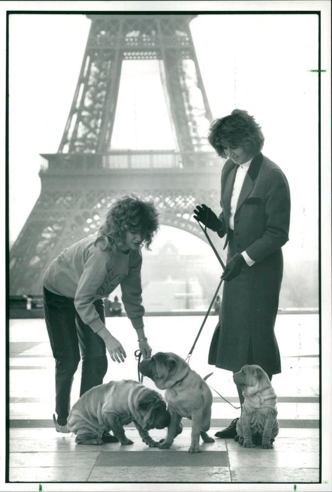 Elisa De Valaurie and Nathalie Granden with Sharpei Dog - Vintage Photograph