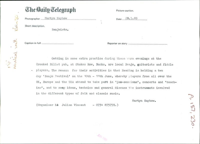 Musical Instruments: Banjo. - Vintage Photograph