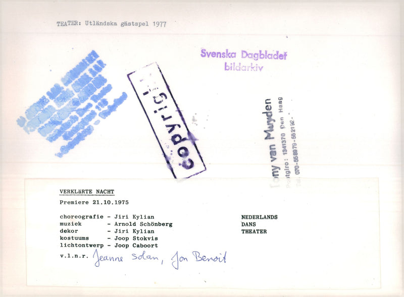 Dutch Dance Theater. Jeanne Solan and Jon Benoit - Vintage Photograph
