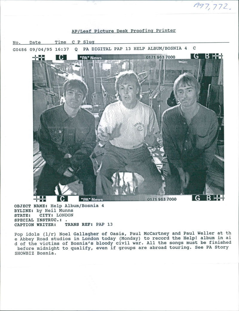 Noel Gallagher with Paul McCartney and Paul Weller, 1995, - Vintage Photograph