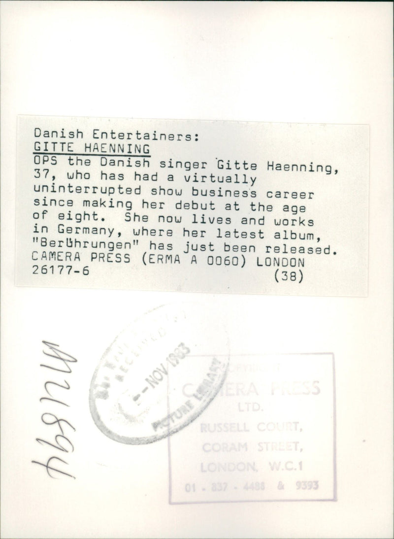 Gitte Hænning. - Vintage Photograph