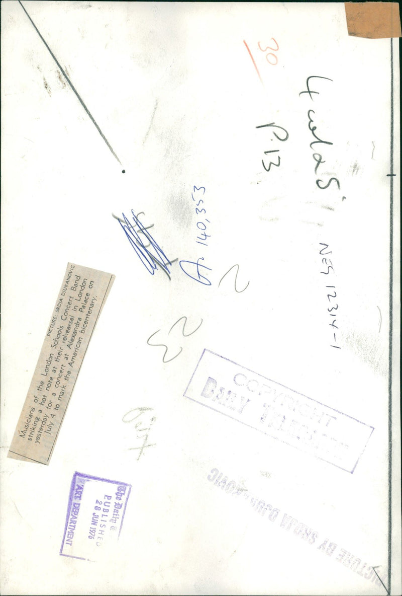 Schools 1970-1979:Musician of the london schools concert band. - Vintage Photograph