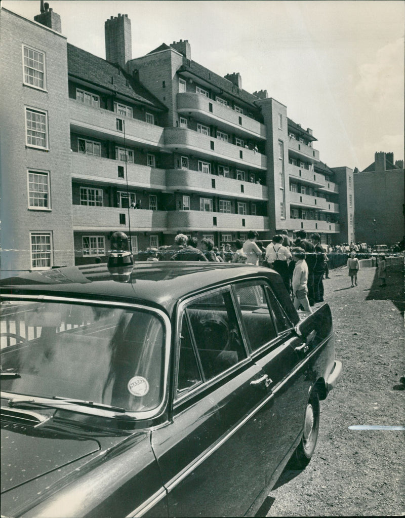 Shepherd's Bush murders:a police car park. - Vintage Photograph