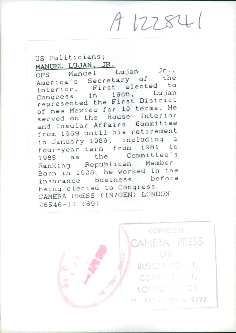 Mr. Manuel Lujan: US Politician - Vintage Photograph