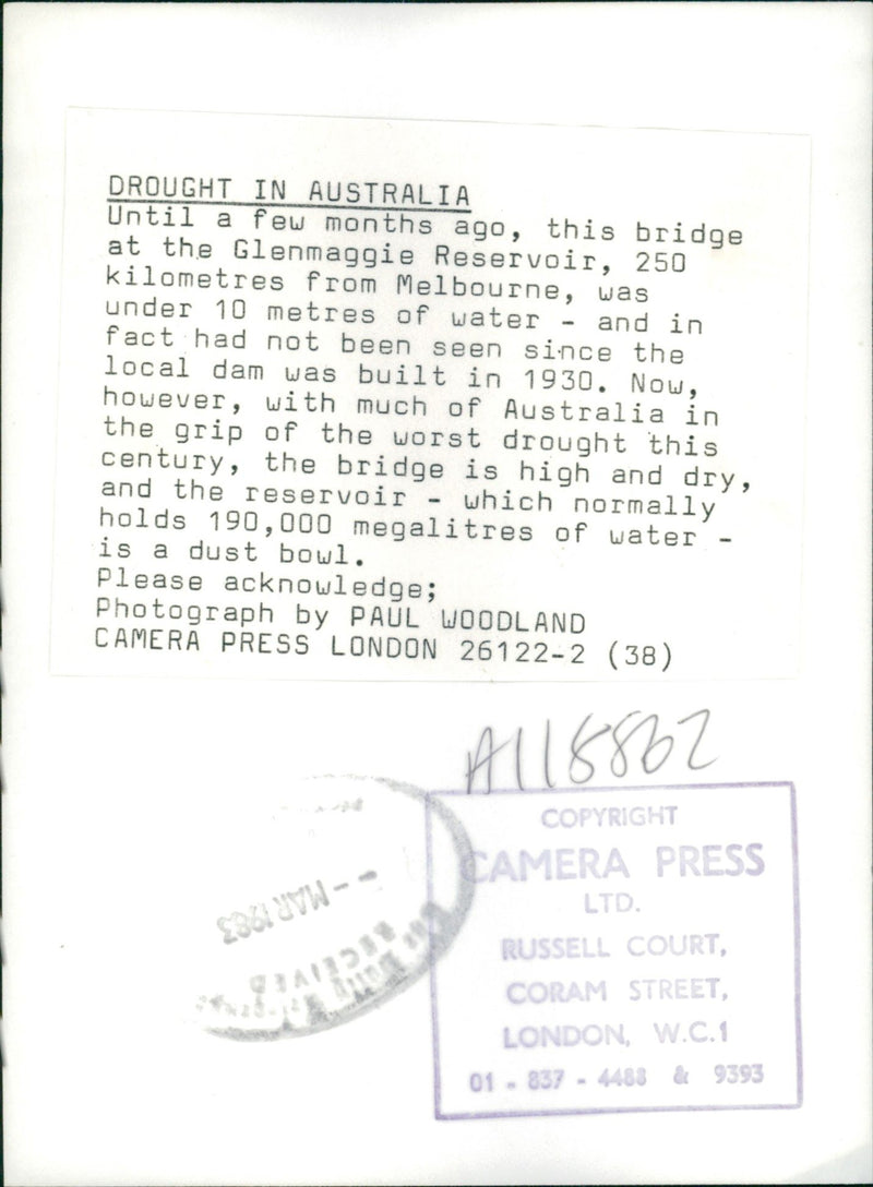 Drought in Australia: this bridge at the glenmaggie reservoir. - Vintage Photograph