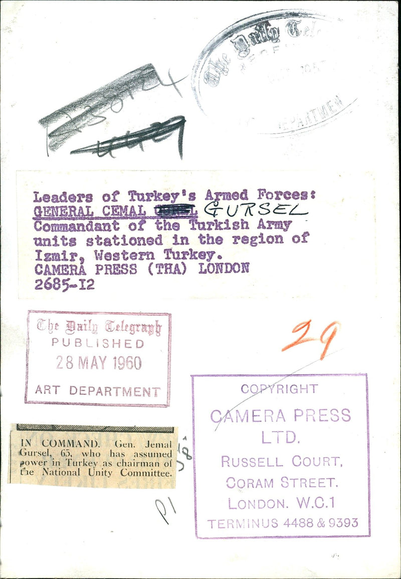Gen Cemal Gursel. - Vintage Photograph