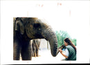 Tracey Lee with Dilberta the Elephant. - Vintage Photograph