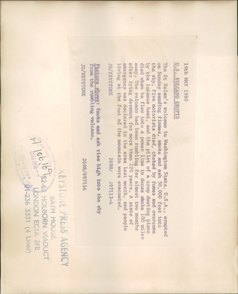 USA Volcanic eruption in Mount St. Helens. - Vintage Photograph