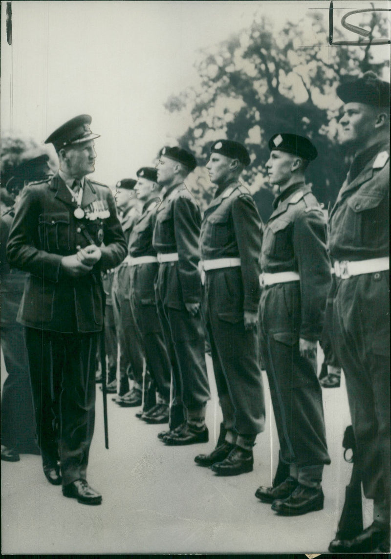 John Hunt, Baron Hunt inspecting officer cadets. - Vintage Photograph