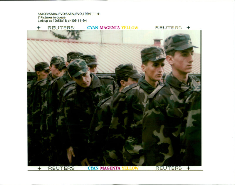 Bosnian Army recruits line up to sign their oath. - Vintage Photograph