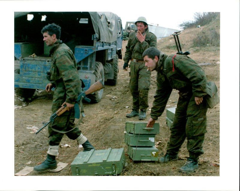 A group of renegade Bosnian Muslim soldiers. - Vintage Photograph