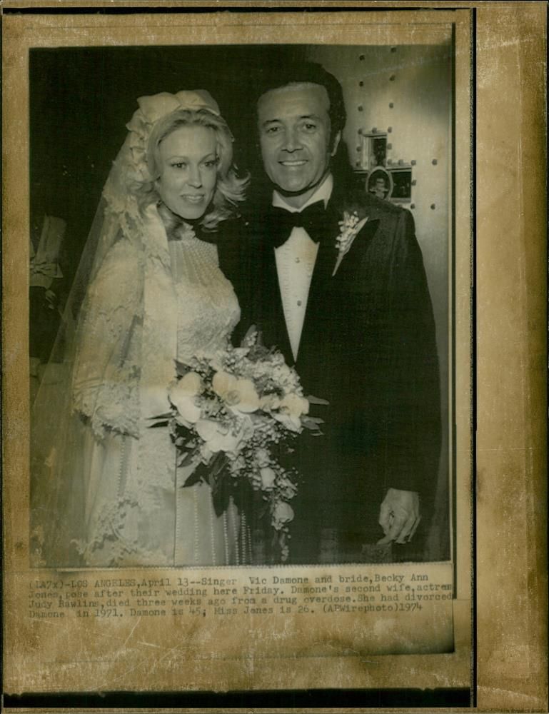 Vic Damone and his bride, Becky Ann Jones. - Vintage Photograph