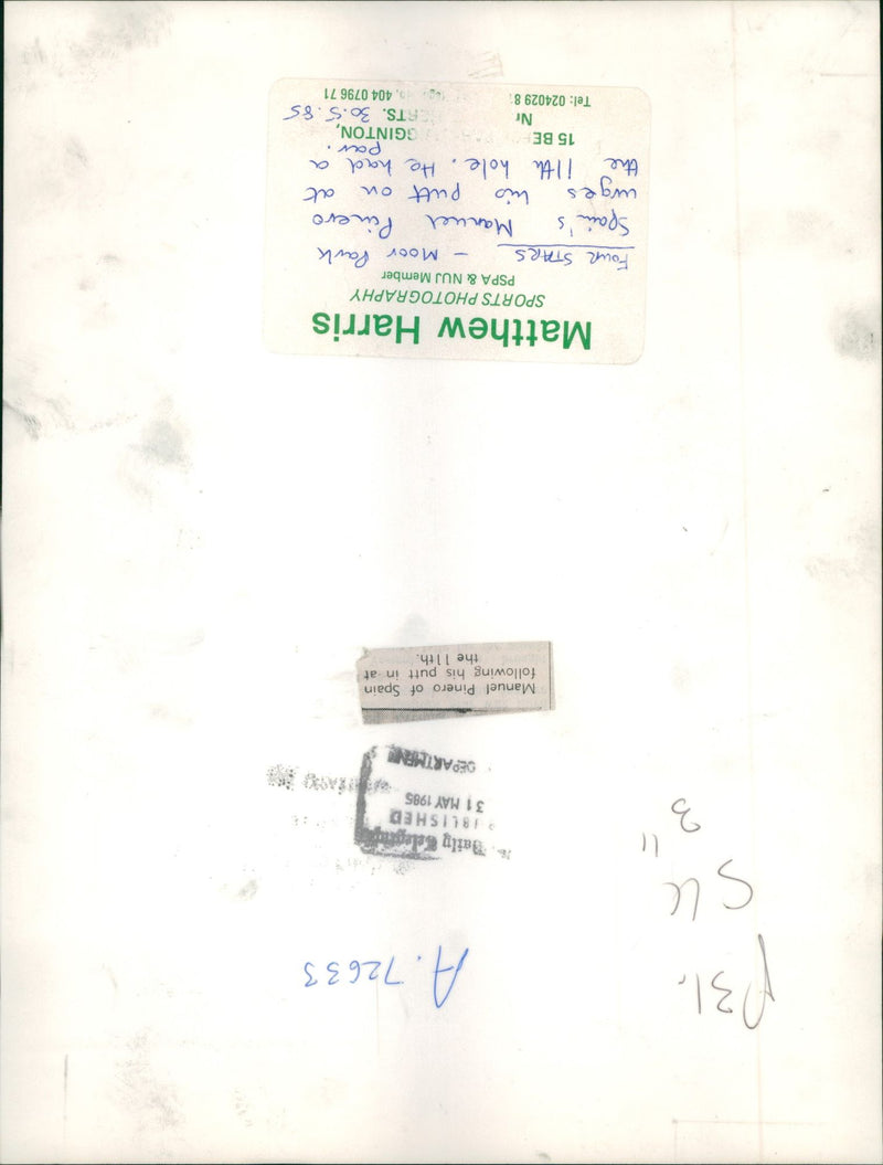 1985 MANUEL PINERO SPAIN HAD POUR GGINTON FTS TEL URGES MEMBER - Vintage Photograph