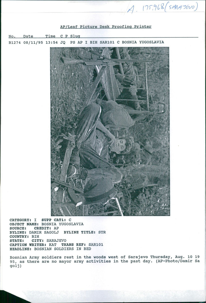 Bosnia Army soldiers rest. - Vintage Photograph