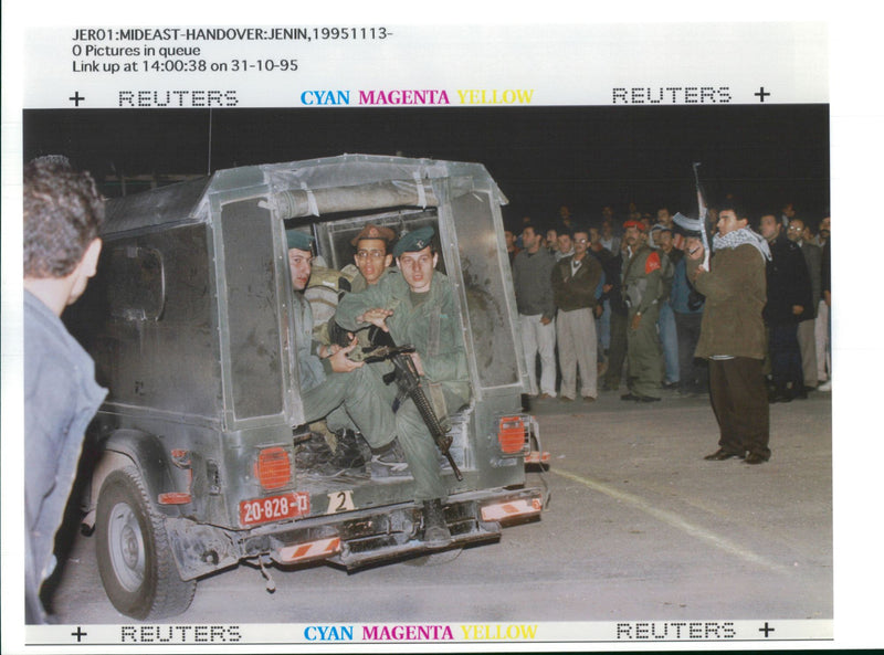 A israeli soldier reacts from inside the jeep. - Vintage Photograph