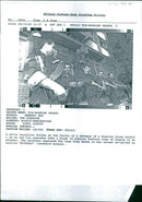 A white carnation stucks at the barrel of the shotgun of a Bosnian Croat soldier. - Vintage Photograph