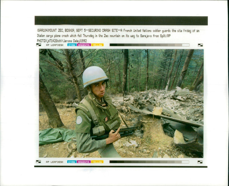 A french united nations soldier guards the site. - Vintage Photograph