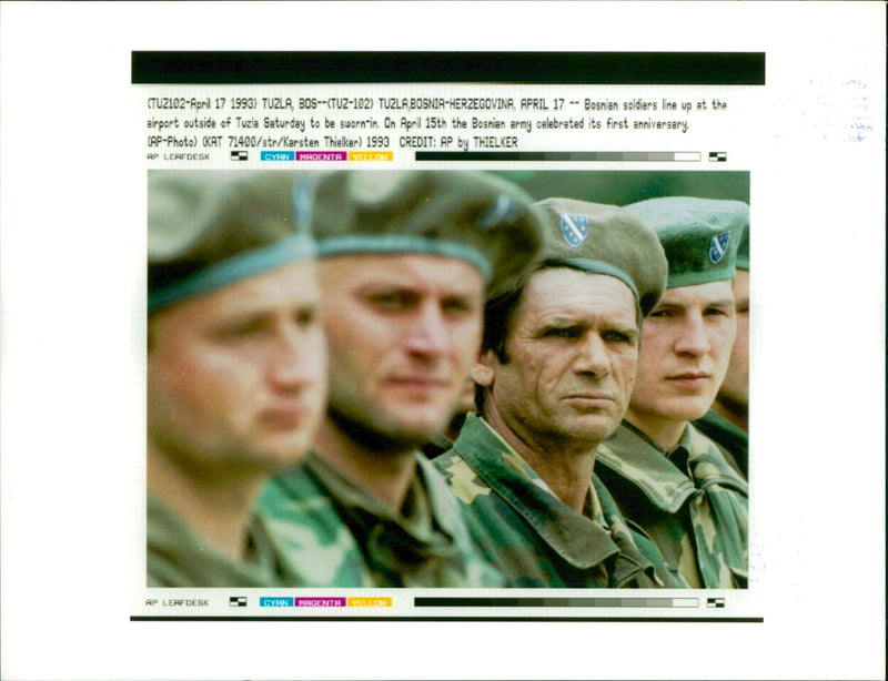 Bosnia soldiers line up. - Vintage Photograph