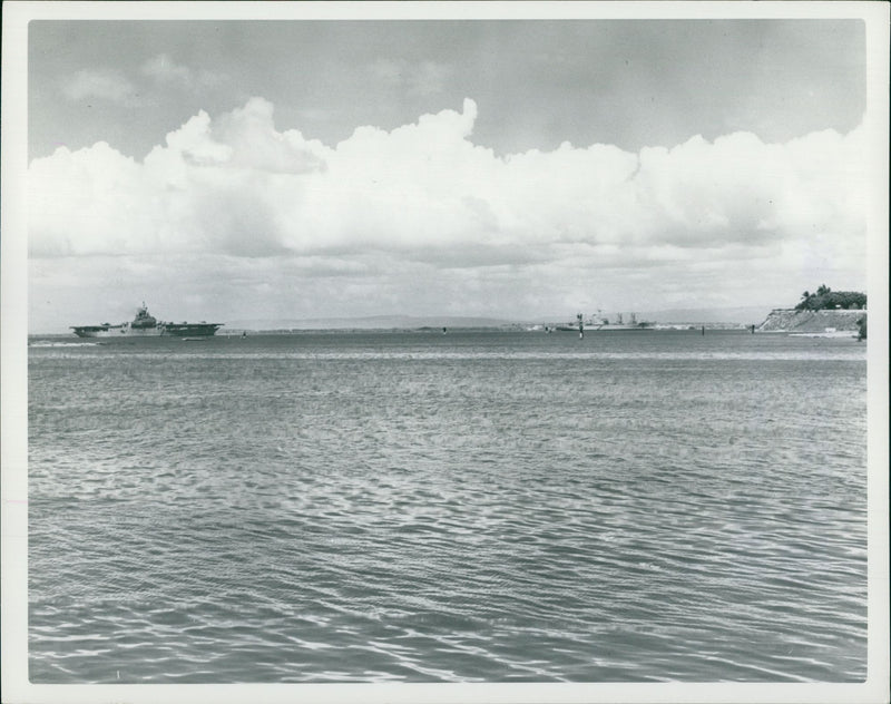 View of ships in Guantanamo bay. - Vintage Photograph