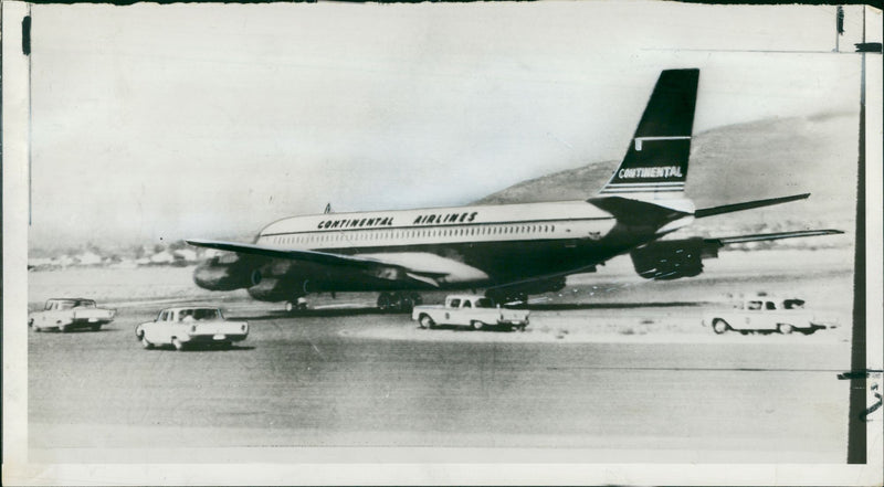 Police Cars chasing a Boeing 707 Jet. - Vintage Photograph