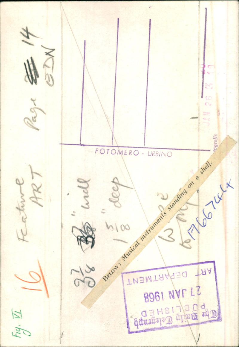 Musical instrument stands on a shell. - Vintage Photograph