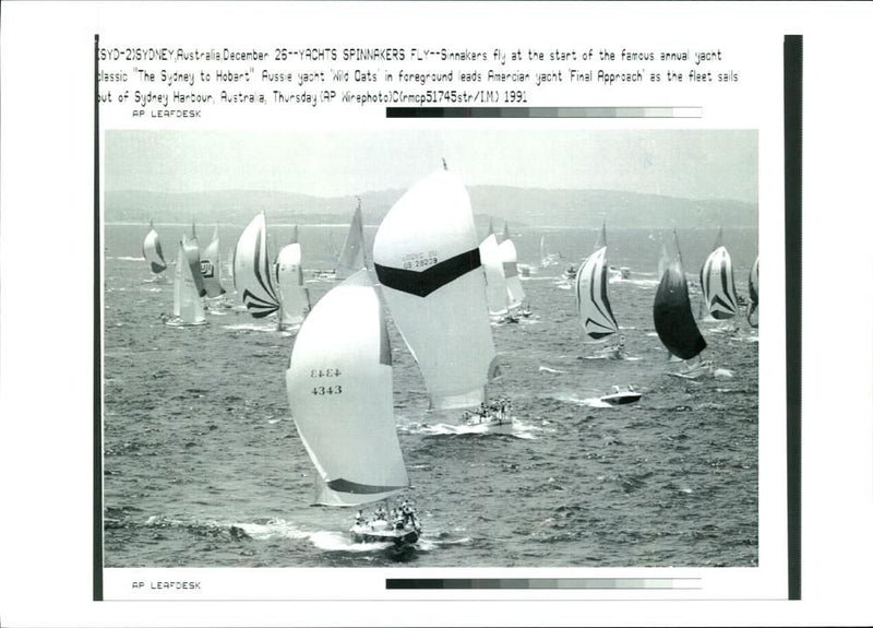 Sinnakers fly at the Start of the famous Annual Yacht. - Vintage Photograph