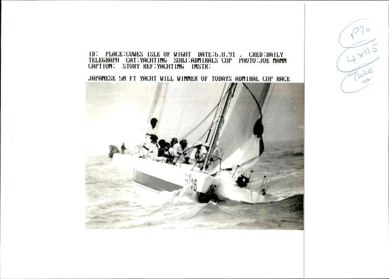 Japanese 50ft Yacht will winner of Admiral cup race. - Vintage Photograph