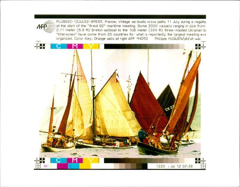 Vintage sai boats cross paths. - Vintage Photograph