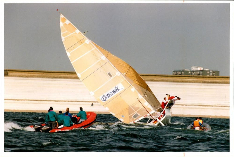 The watermark's Crew Battle to stay upright. - Vintage Photograph