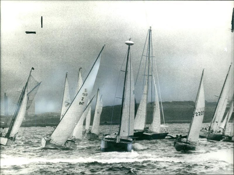 Yachts sailing in choppy conditions. - Vintage Photograph