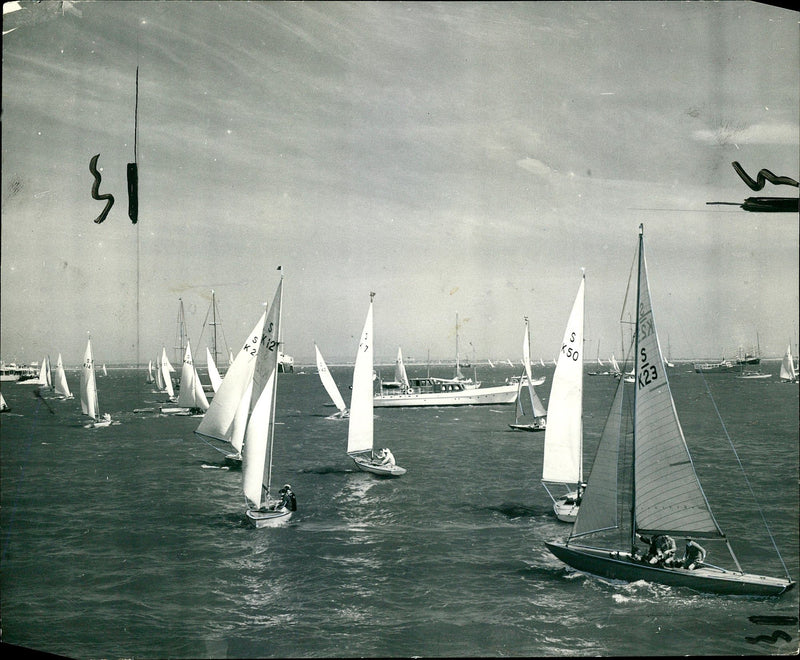 Cowes Yachting the busy scene in the Solent. - Vintage Photograph