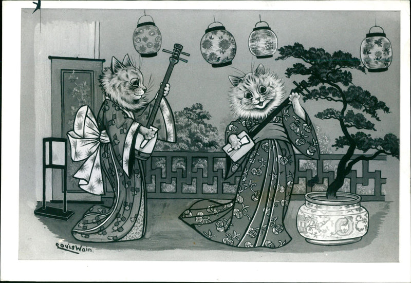 A duet by musically minded cats. - Vintage Photograph