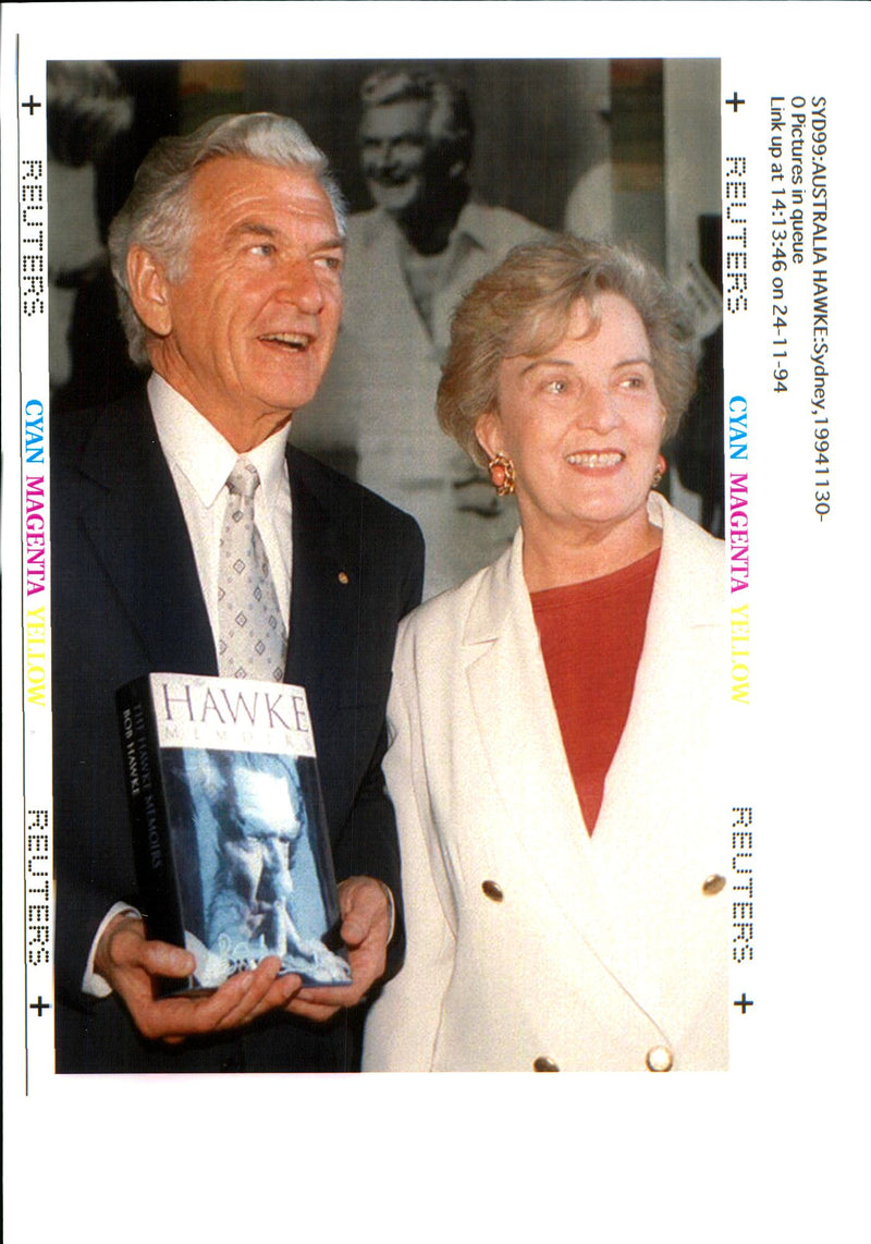 Former Australian Premier Bob Hawke with his ex-wife Hazel launching his book - Vintage Photograph