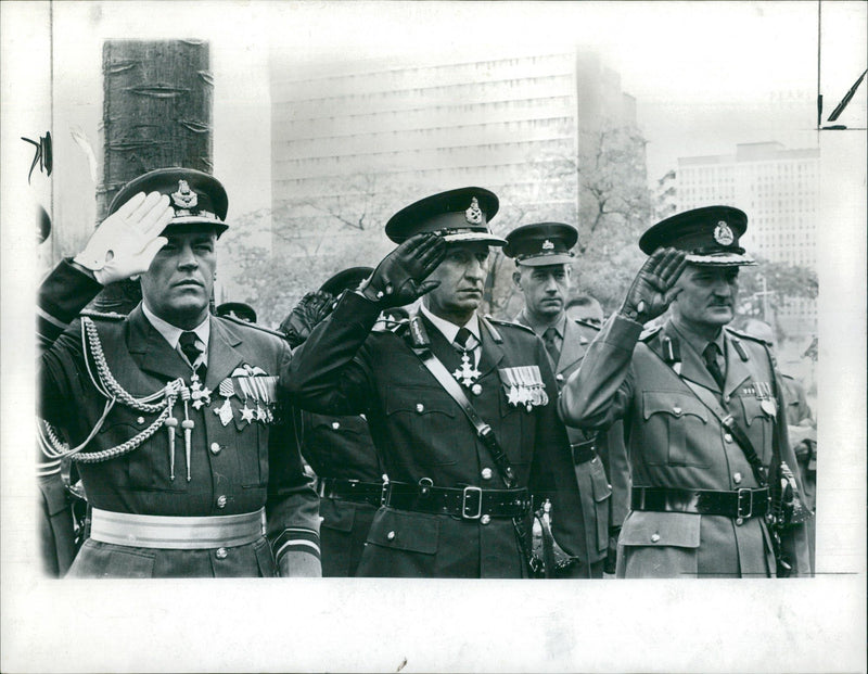 Air Vice-Marshall H. Hawkins, Maj-Gen. R.R. Putteril and Mr. Stanley Edwards. - Vintage Photograph