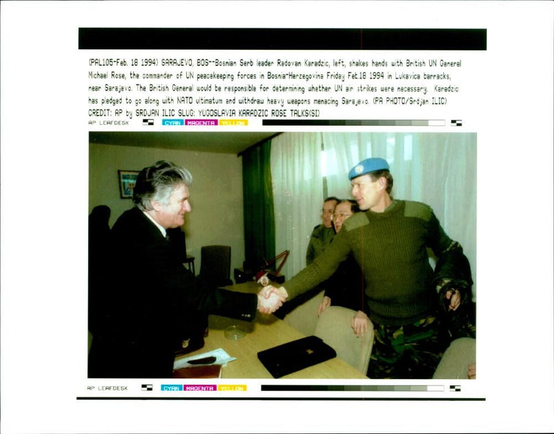 Lt. Gen. Sir. Michael Rose with Radovan Karadzic. - Vintage Photograph