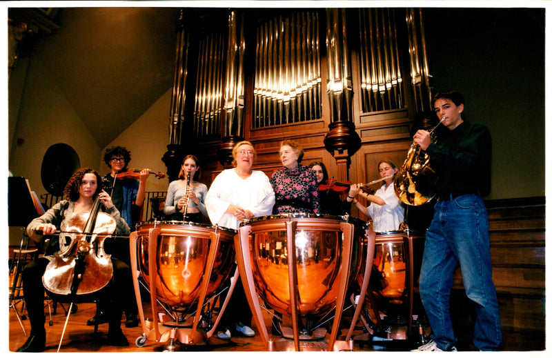Elizabeth and Ursula with some of the Musicians. - Vintage Photograph