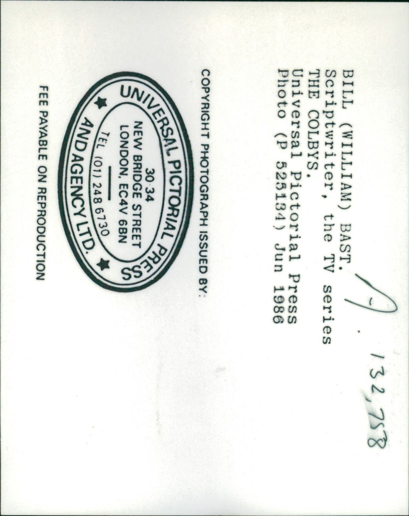 Bill Bast Scripwriter and Producer of the American TV. - Vintage Photograph