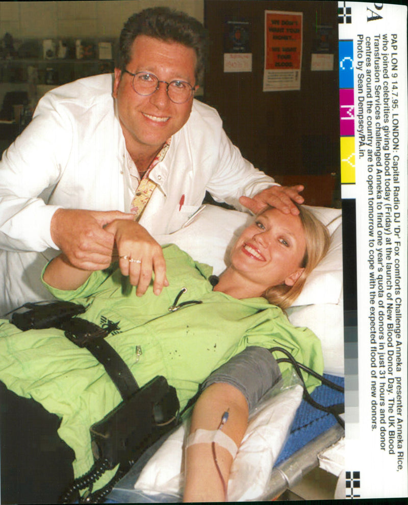 Actress Anneka Rice giving blood - Vintage Photograph