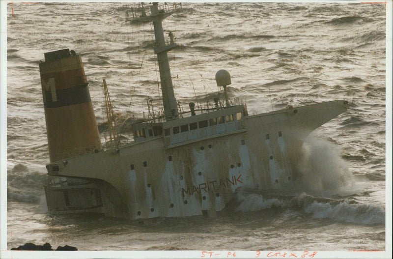 Oil tanker braer aground on rocks. - Vintage Photograph