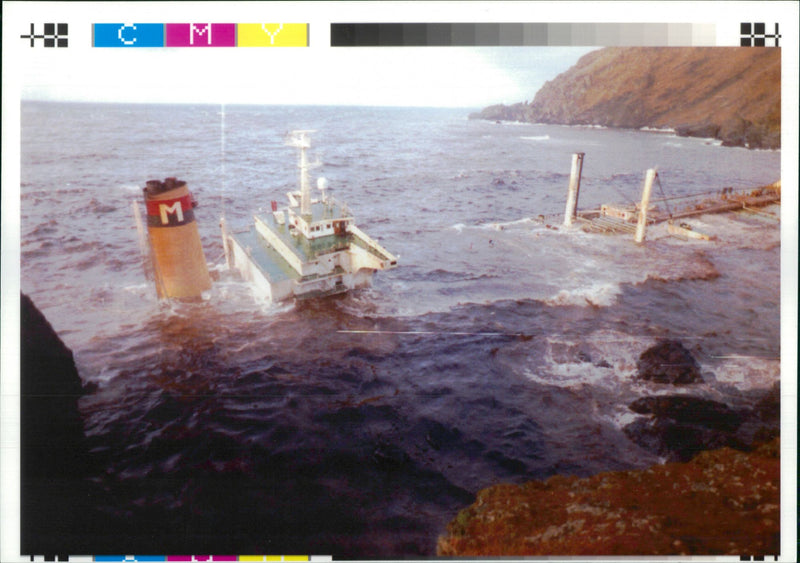 The wrecked tanker on the rocks in shetland. - Vintage Photograph