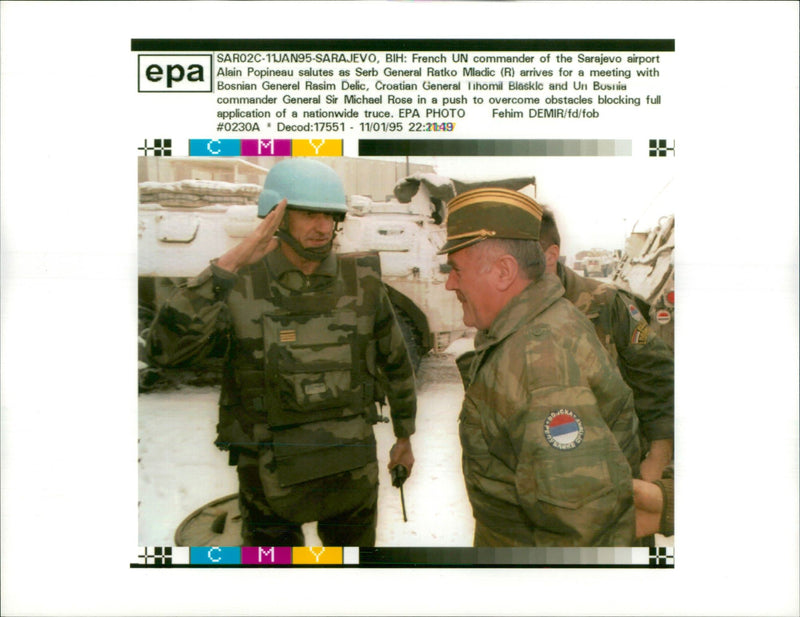 Gen. Ratko Mladic with Alain Popineau. - Vintage Photograph