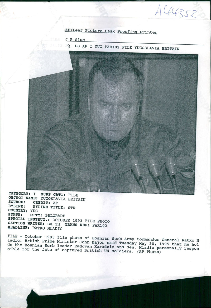 Gen. Ratko Mladic. - Vintage Photograph