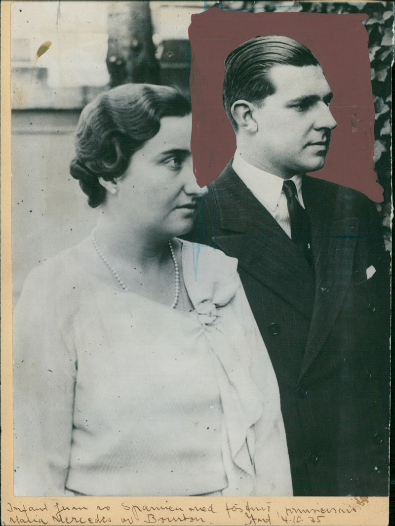 Prince Juan Carlos of Spain with wife Maria de las Mercedes de la Bourbon - Vintage Photograph