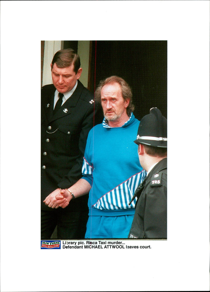 RISCA TAXI MURDER PICTURE ARE DEFENDANT MICHAEL ATTWOOL LEAVES HUW EVANS - Vintage Photograph